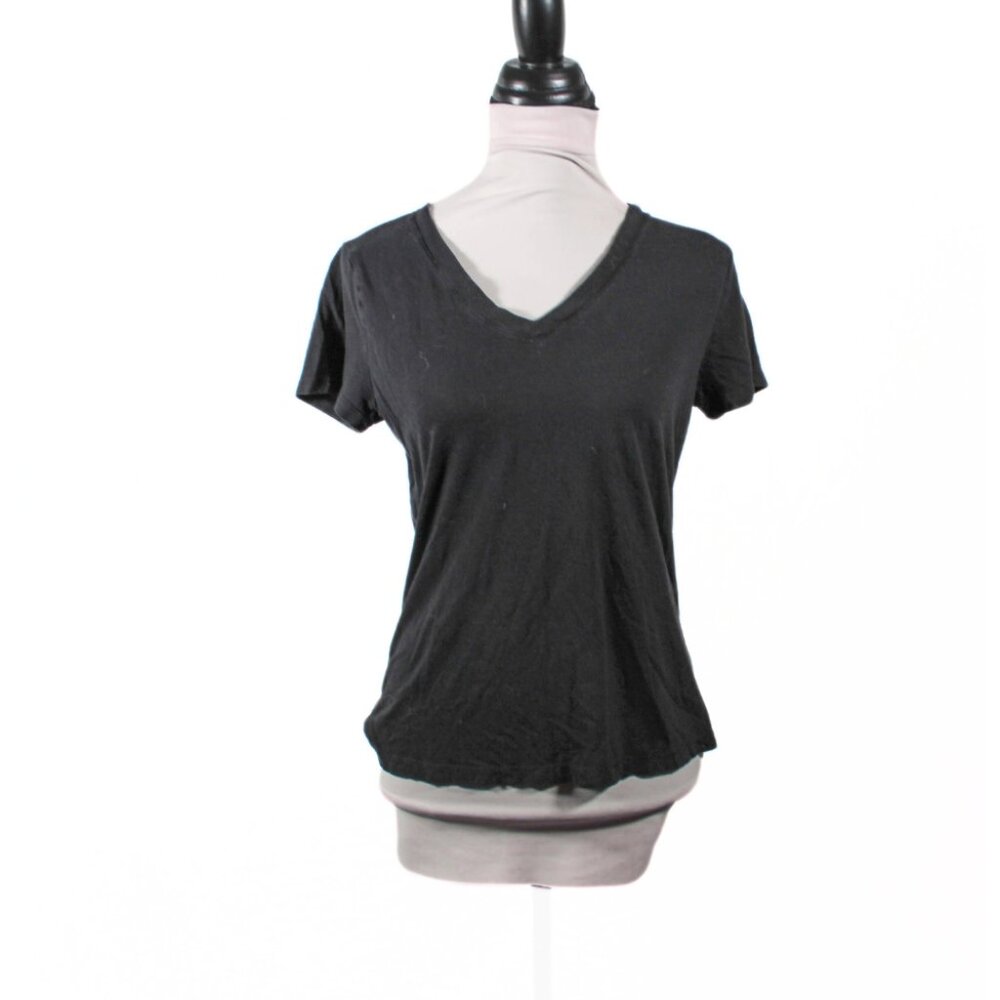 Y2K Black V-Neck Tee – Juniors M, 2000s Vintage, Worn-In Look